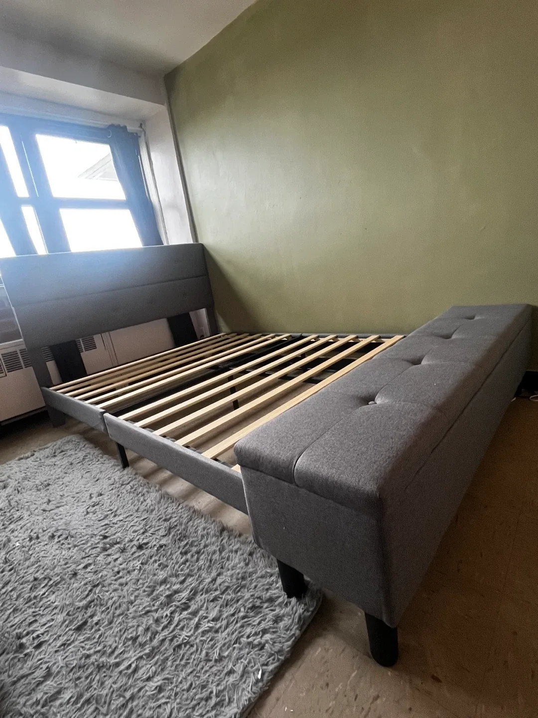 SHA CERLIN Queen Bed Frame w/ Ottoman Bench - Light Grey image indicator(5)