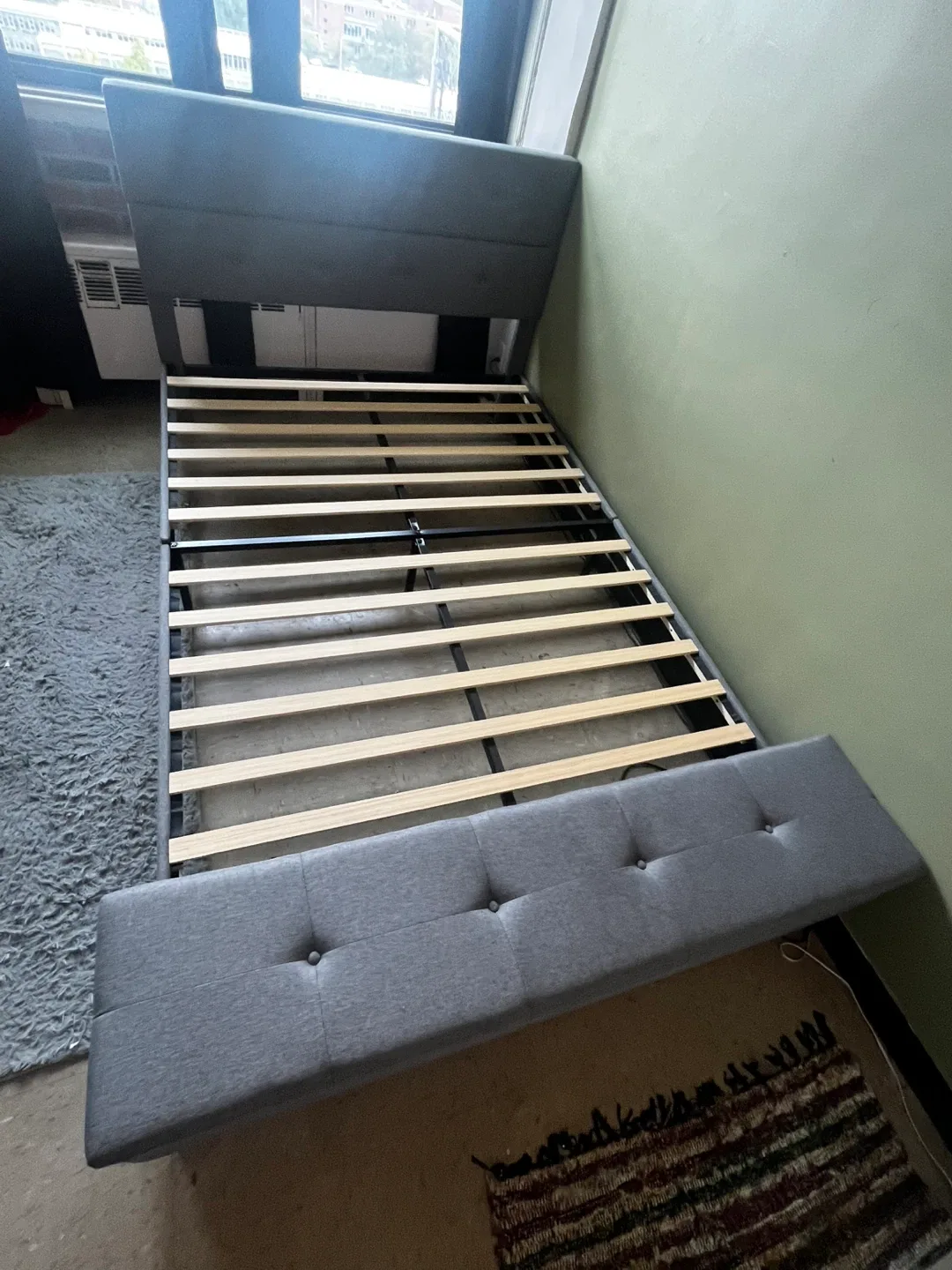 SHA CERLIN Queen Bed Frame w/ Ottoman Bench - Light Grey image indicator(6)