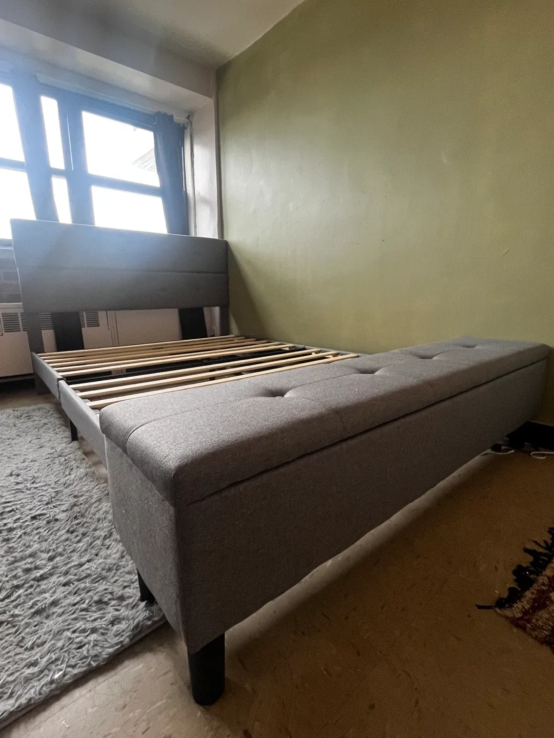 SHA CERLIN Queen Bed Frame w/ Ottoman Bench - Light Grey image indicator(9)