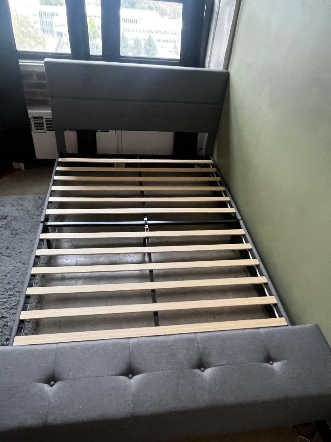 SHA CERLIN Queen Bed Frame w/ Ottoman Bench - Light Grey image indicator(7)