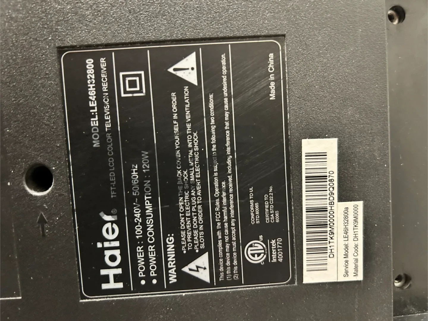 Haier 46" LED TV - dead backlight working screen image indicator(2)