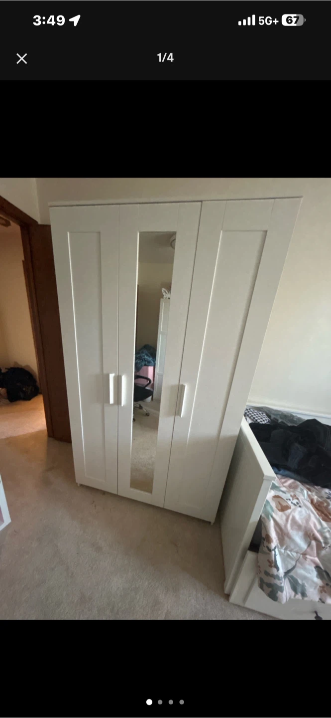 Ikea Hemnes White Wardrobe with Mirror Door