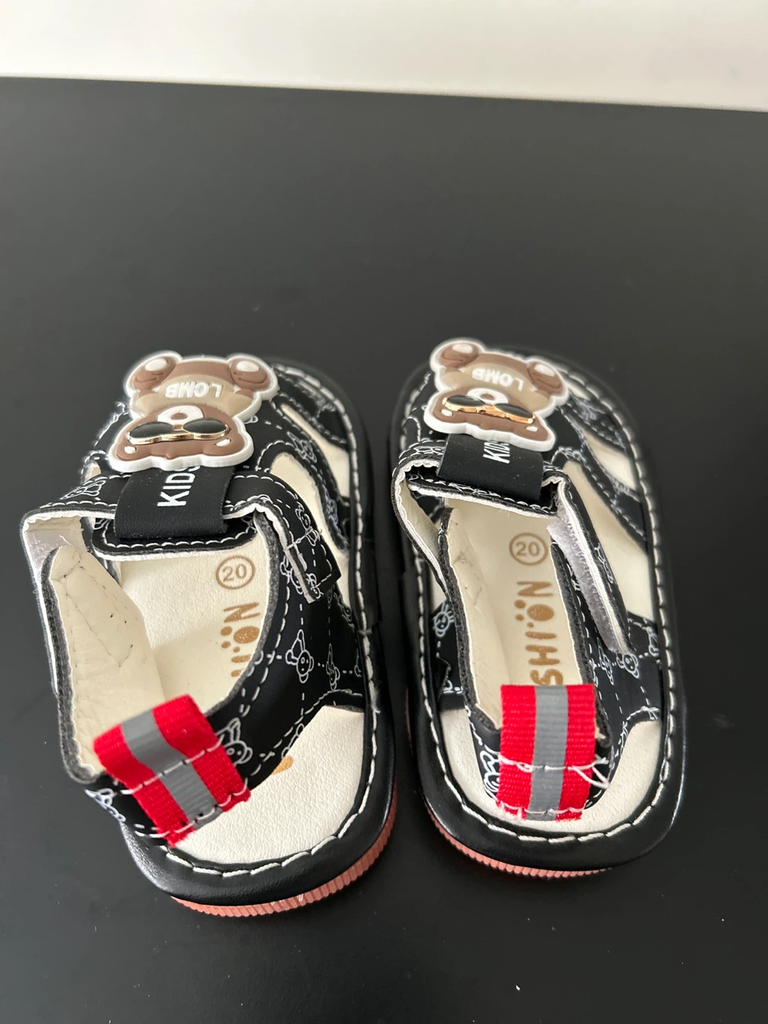 Kids Black Sandals with Bear Design - Size 20 - photo 2