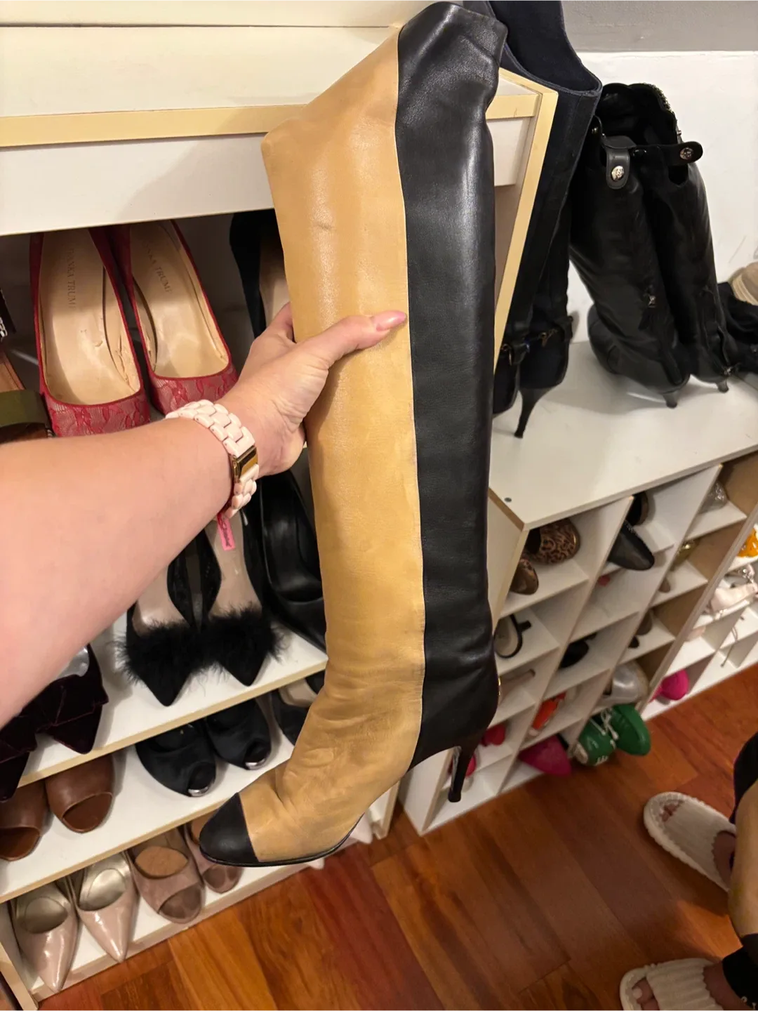 Chanel Two-Tone Leather Knee High Boots Size 36.5 image indicator(2)