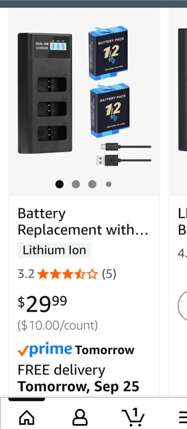 Battery and  Charger for GoPro Hero 9/10/11 thumbnail
