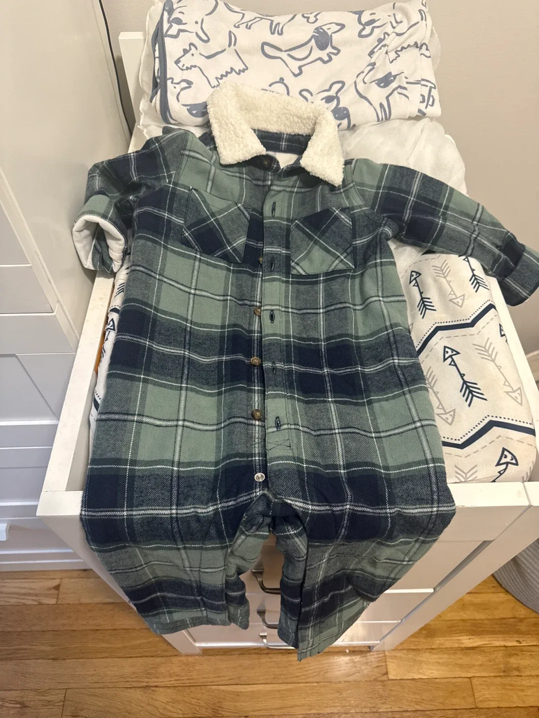 Flannel Plaid Baby Onesie with Sherpa Collar 24months thumbnail