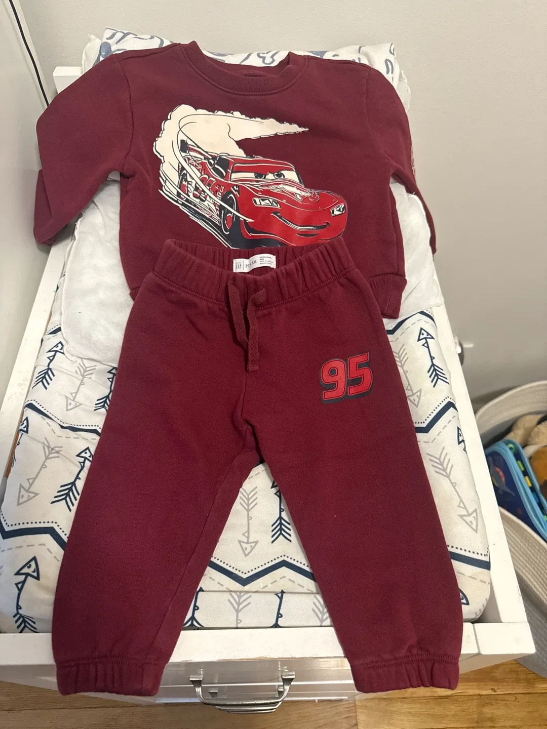 GAP Kids Cars Burgundy Sweatshirt & Pants Set thumbnail