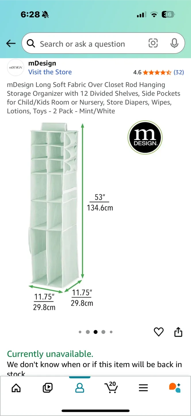 Hanging Closet Organizer - Mint Green thumbnail