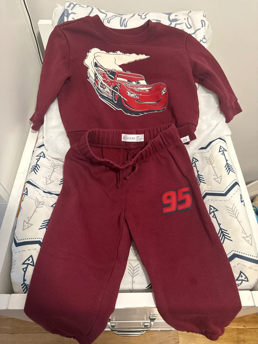 Gap Kids Cars Burgundy Sweatshirt & Pants Set 2 years thumbnail