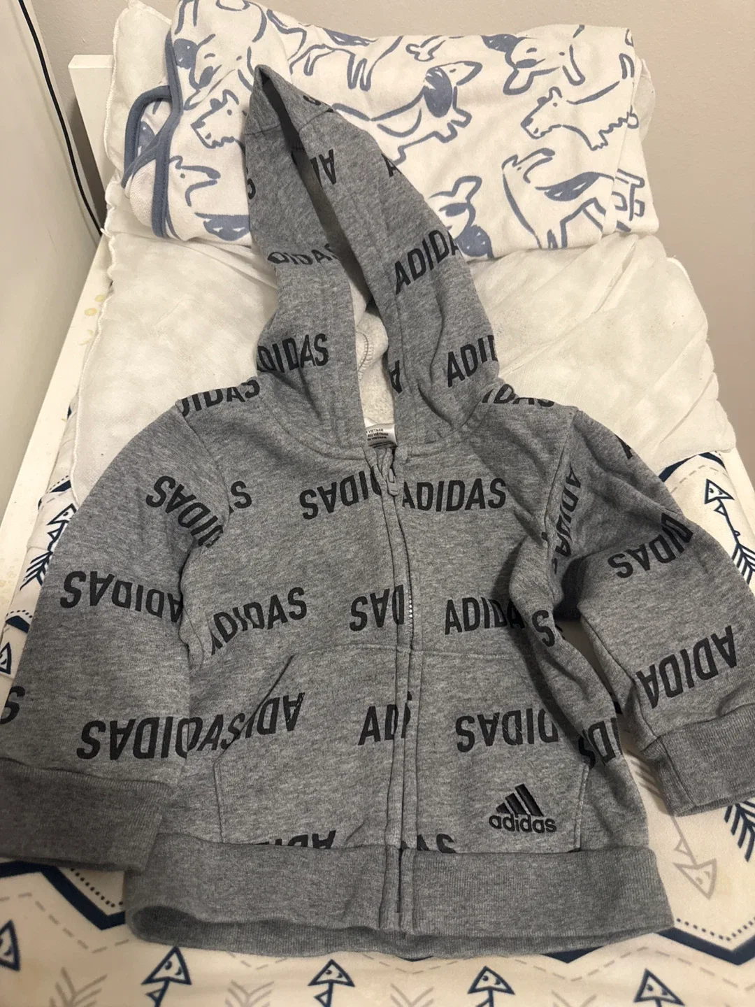 Adidas Kids' Gray Full-Zip Hoodie size 9 months thumbnail