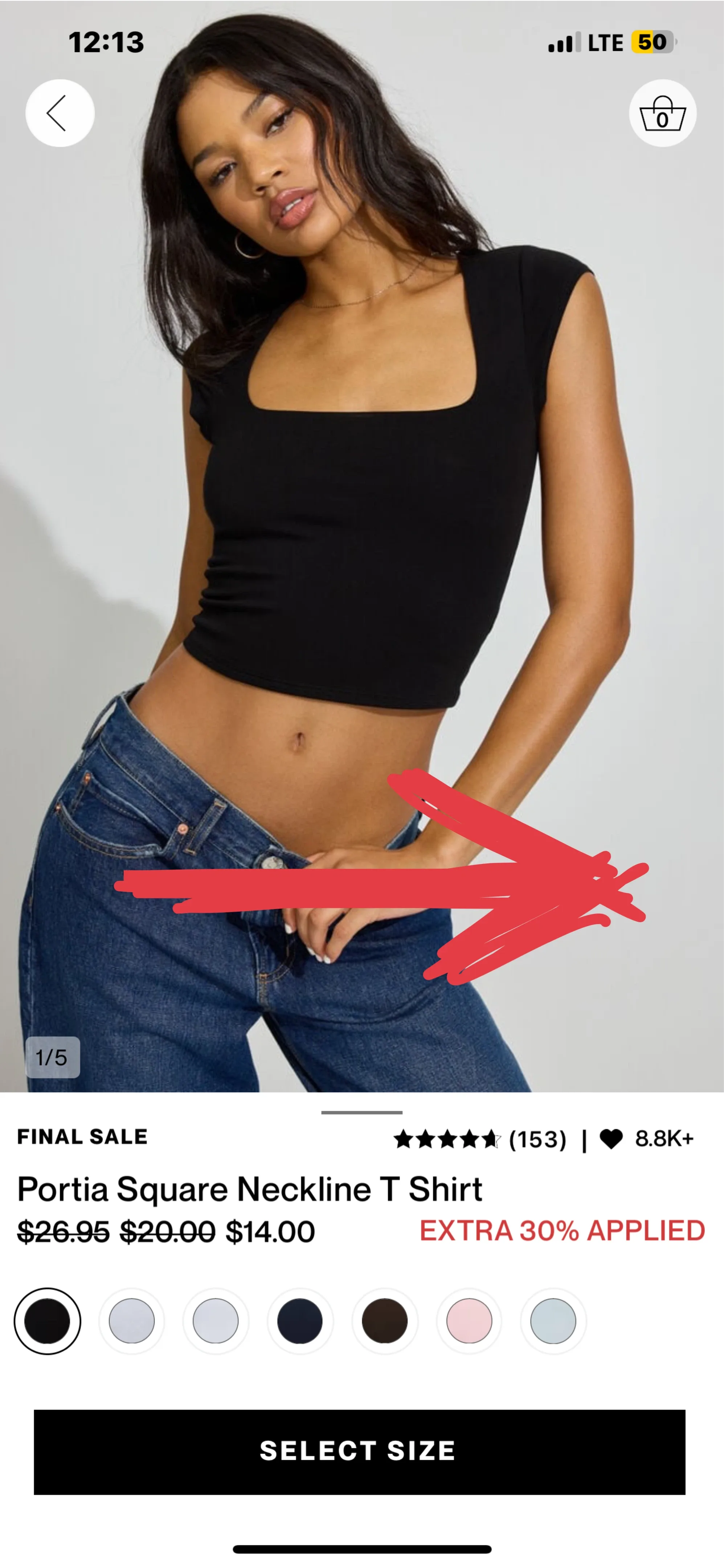 Garage Portia Square Neckline T-Shirt - Black thumbnail