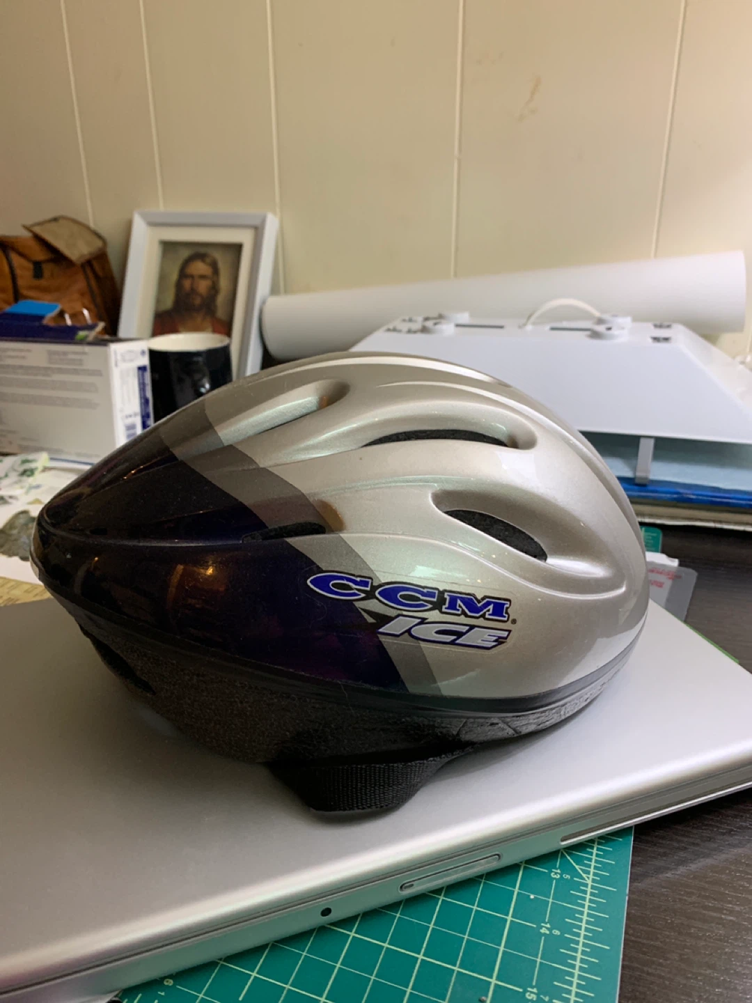 CCM Ice Bike Helmet - Silver & Blue