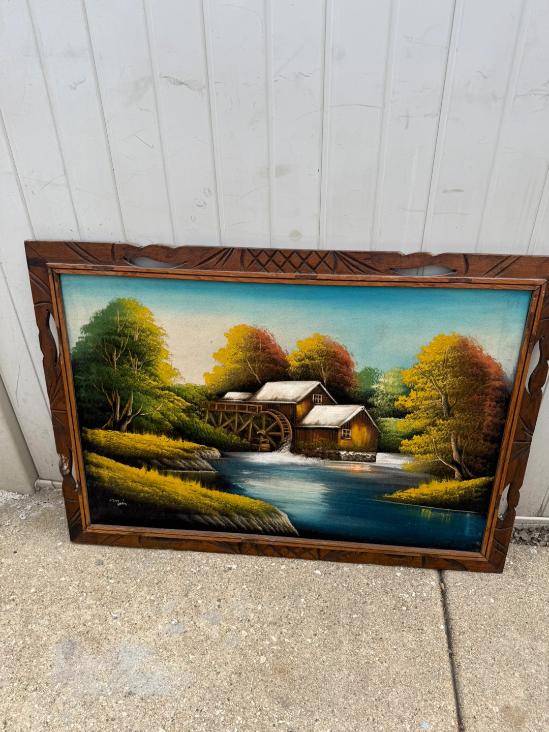 Vintage Framed Water Mill Painting from Mexico - photo 5