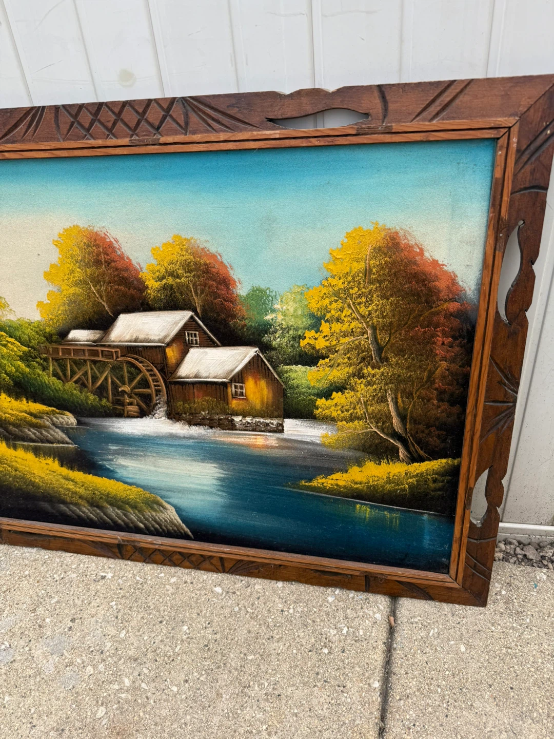 Vintage Framed Water Mill Painting from Mexico - photo 4