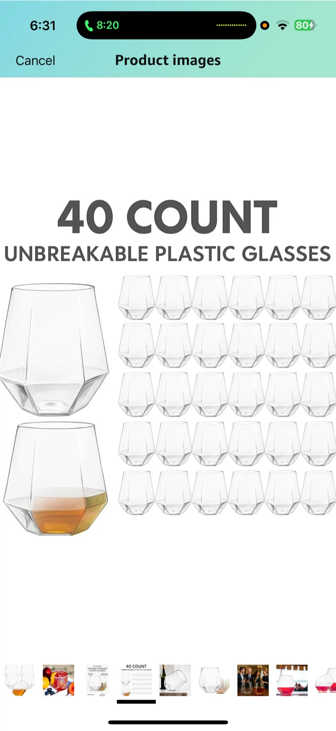 40-Count Unbreakable Plastic Stemless Glasses - photo 2