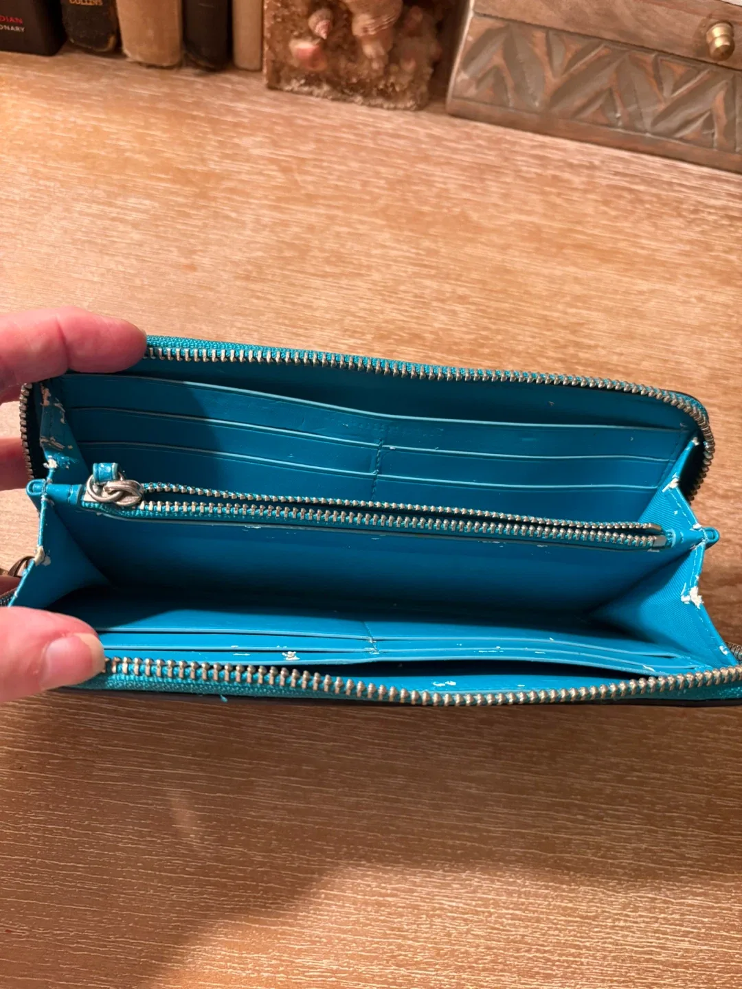 Coach Teal Leather Zip Around Wallet image indicator(3)