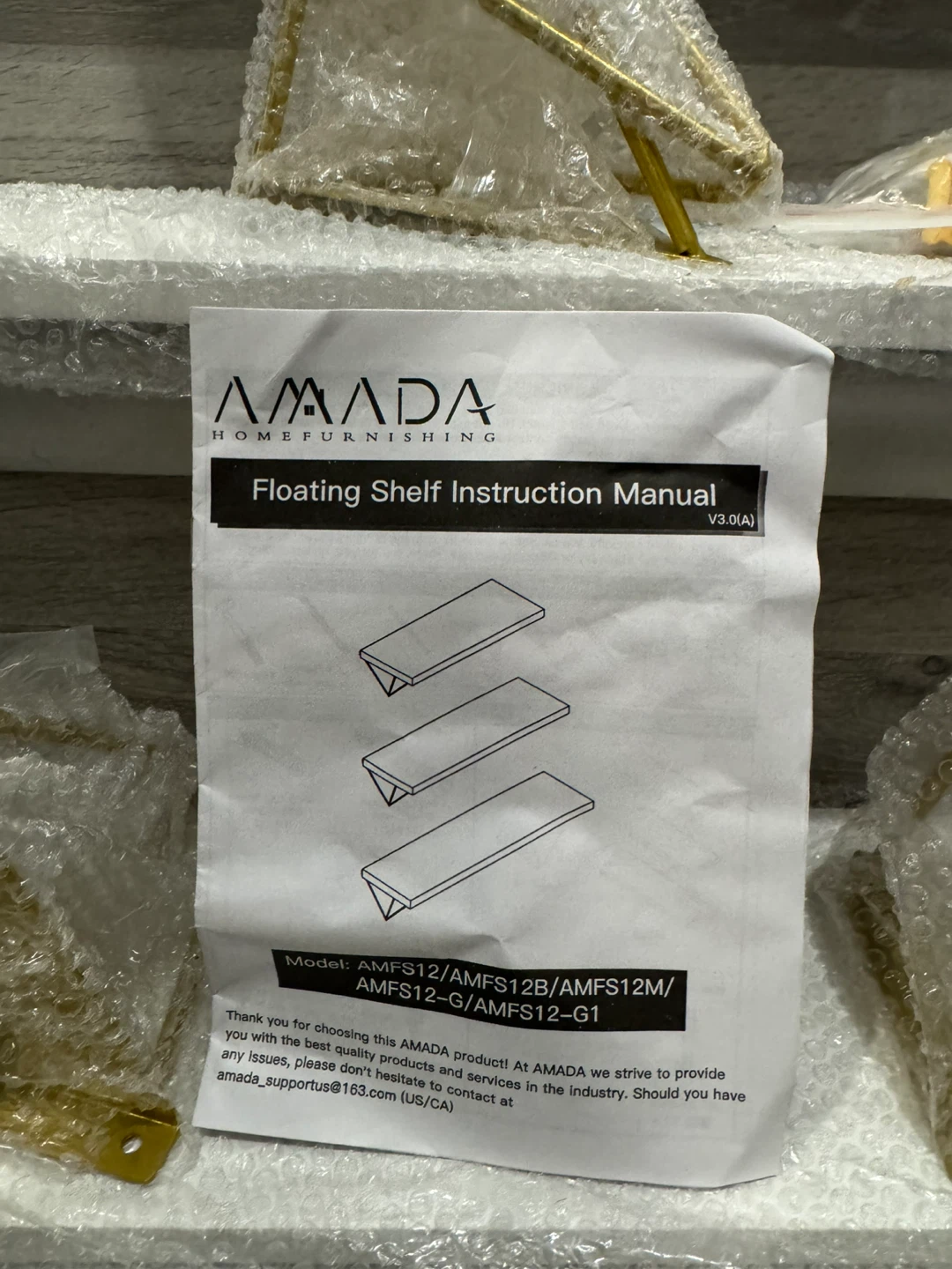 White Floating Shelves with Gold Triangle Brackets - photo 5
