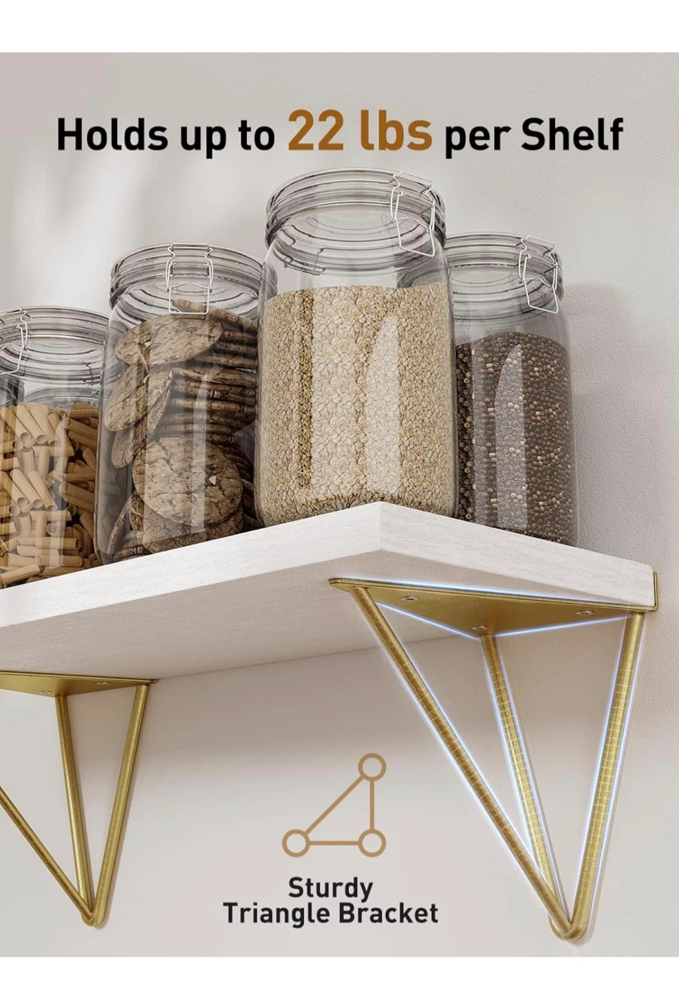 White Floating Shelves with Gold Triangle Brackets - photo 3