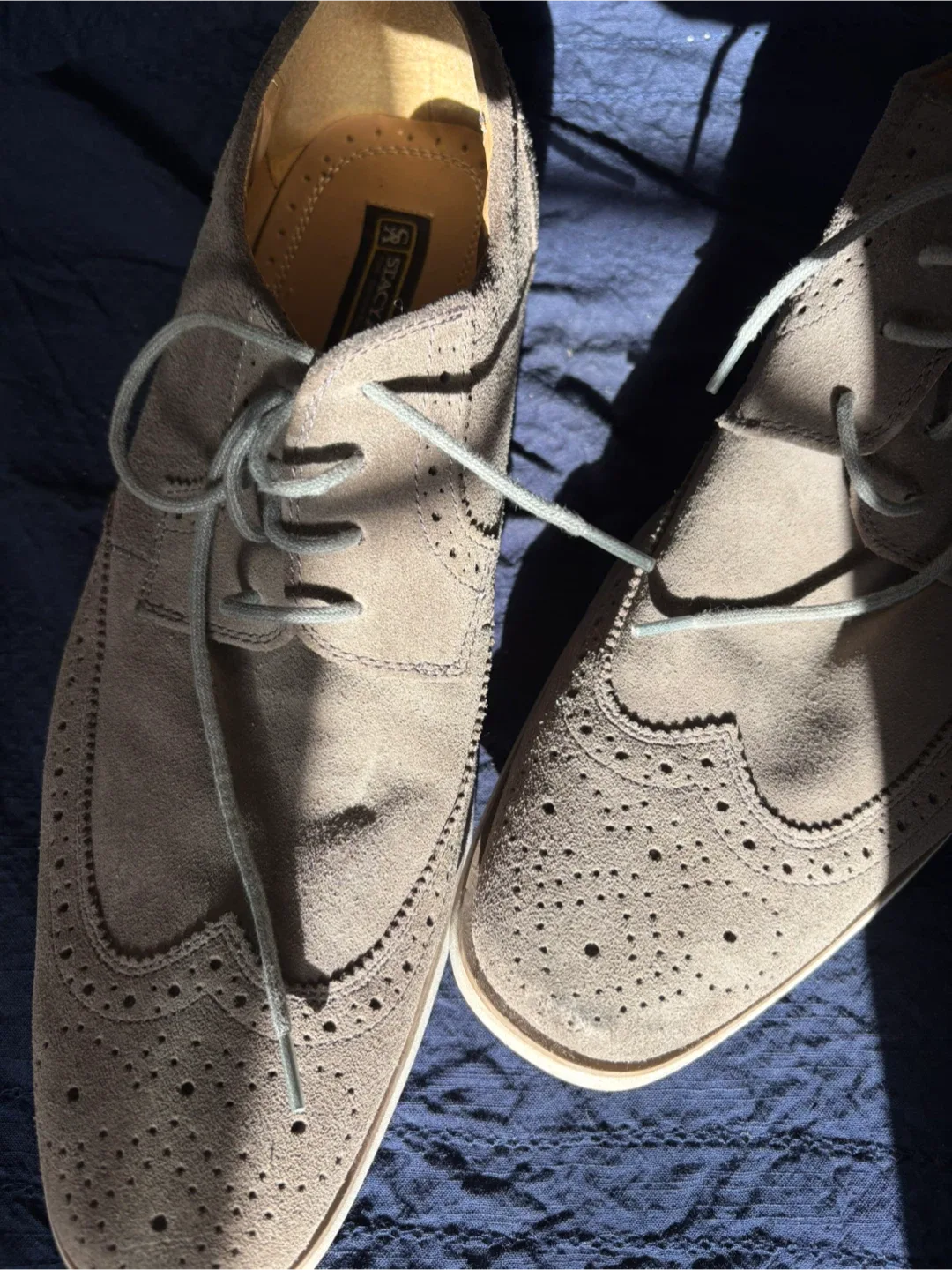 🍂 Stacy Adams Grey Suede Wingtip Brogue Men’s Shoes 👞✨ thumbnail