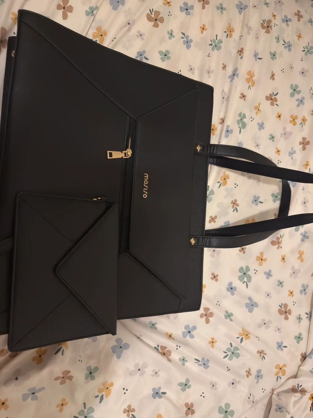 MOSISO Black Tote Bag with Pouch image indicator(3)