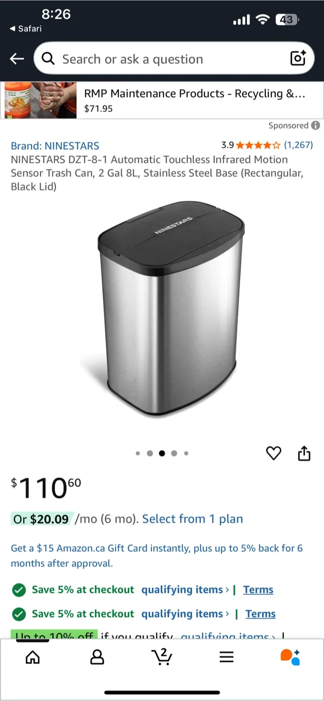 NineStars DZT-8-1 Touchless Motion Sensor Trash Can image indicator(4)