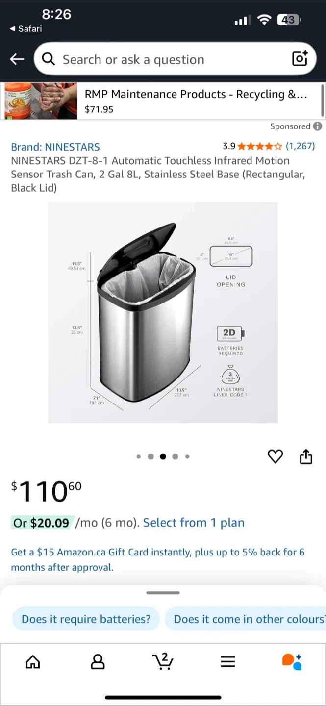 NineStars DZT-8-1 Touchless Motion Sensor Trash Can image indicator(3)