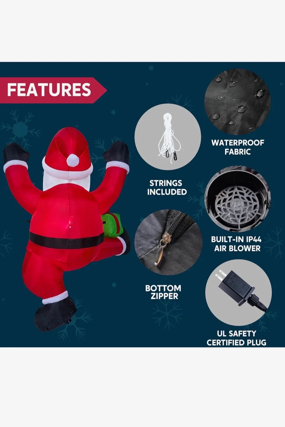 Joiedomi 6FT Holiday Inflatable Climbing Santa image indicator(5)