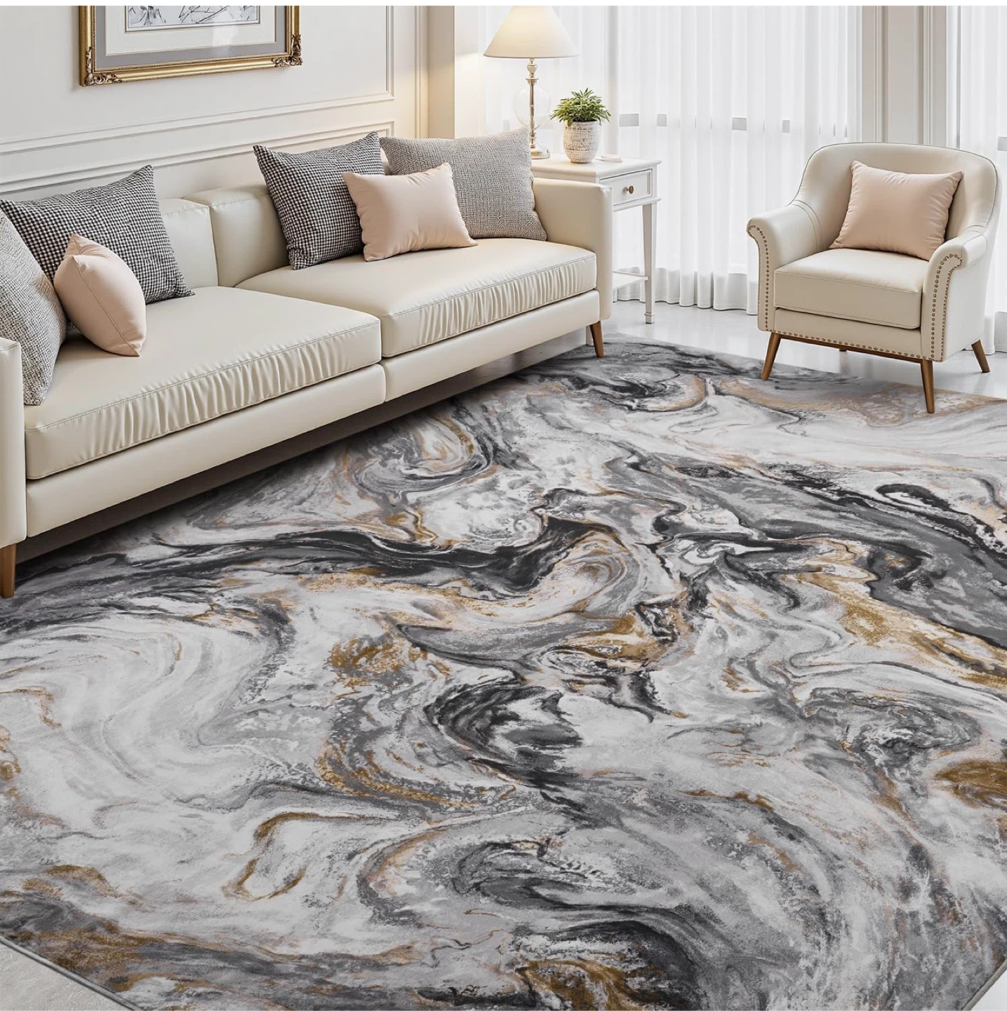 10x8’ Marble Pattern Low Pile Area Rug