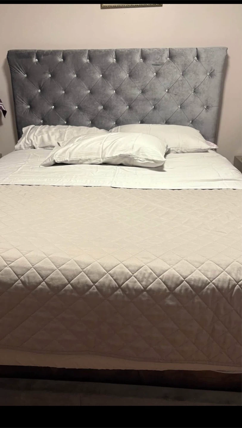 Grey Velvet Queen Bed Headboard