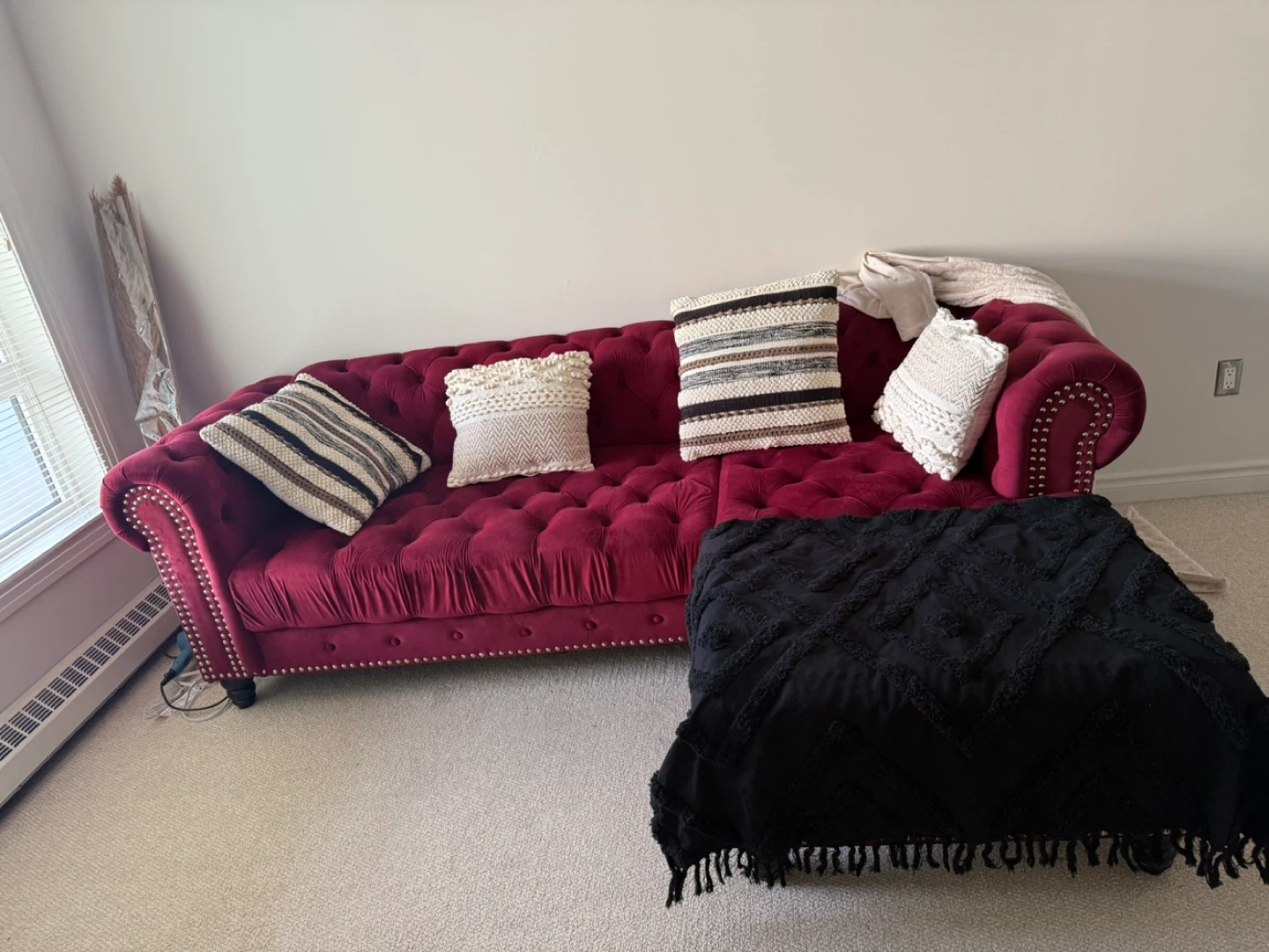 Red Velvet Chesterfield Sectional Sofa