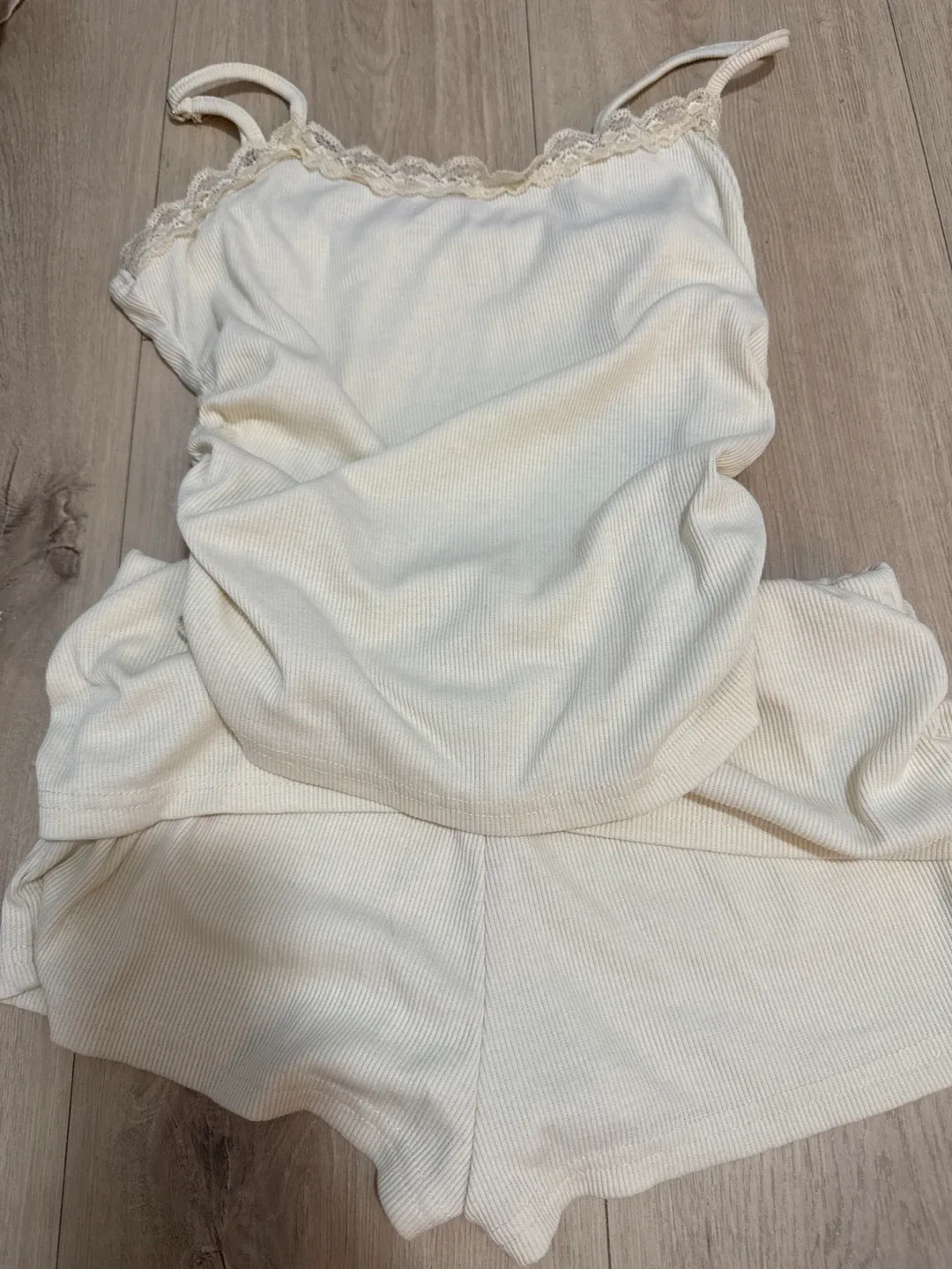White Ribbed Tank Top and Shorts Set thumbnail