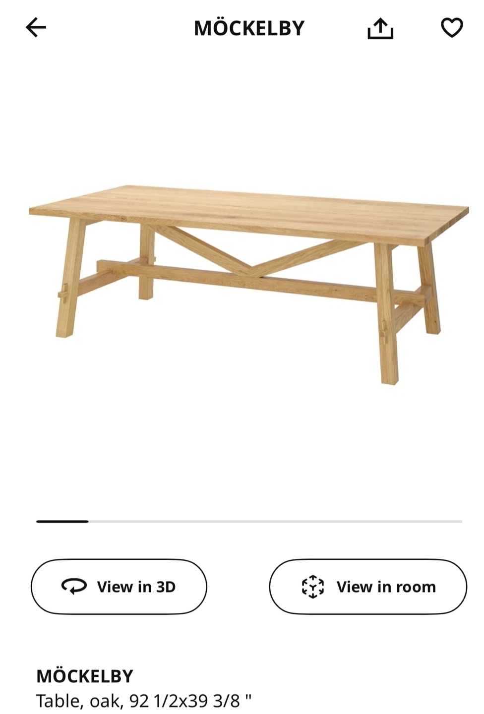 IKEA MÖCKELBY Oak Table, 92 1/2x39 3/8 "