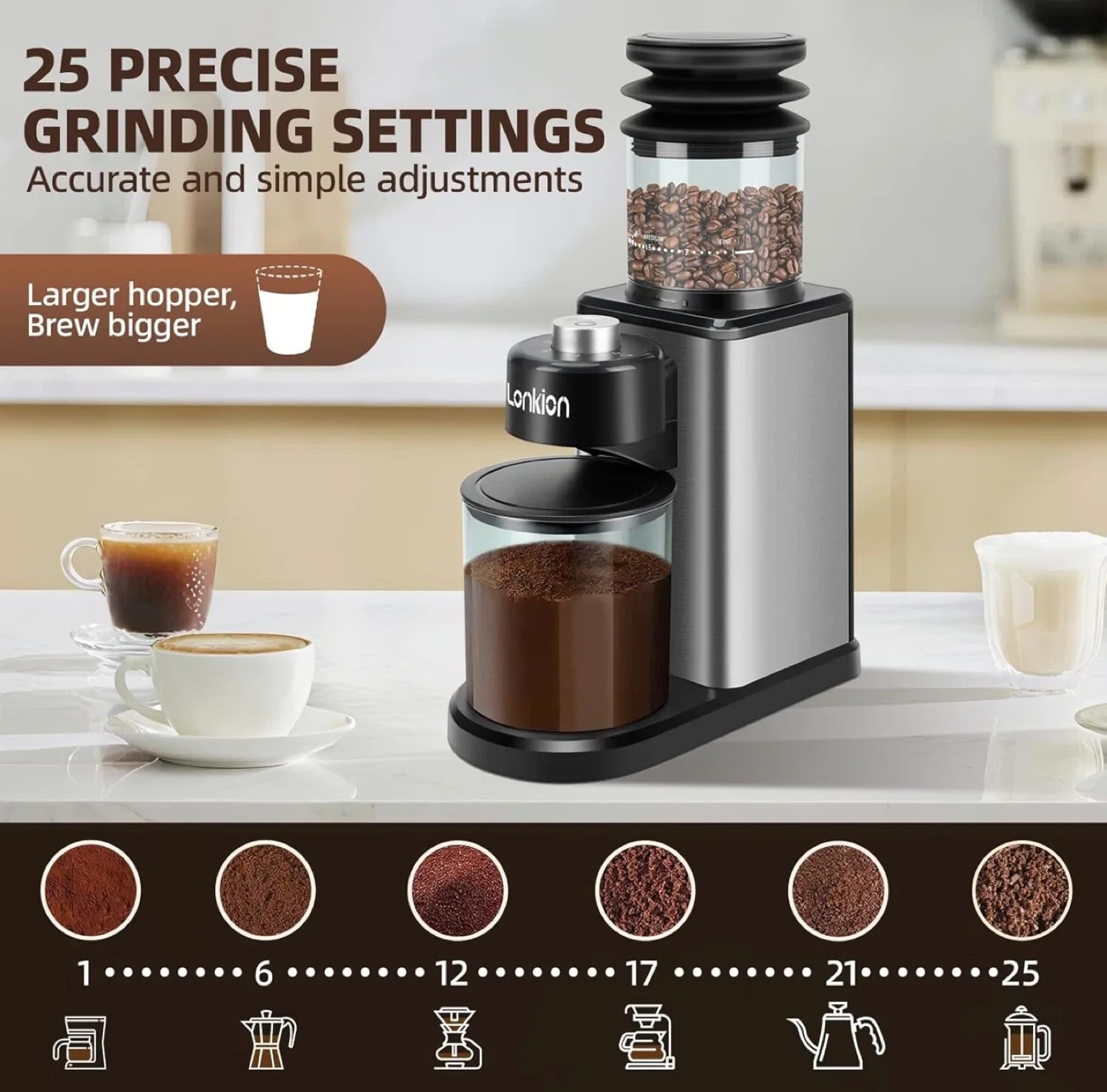 Conical Burr Coffee Grinder with 25 Grind Settings for 12 Cups thumbnail
