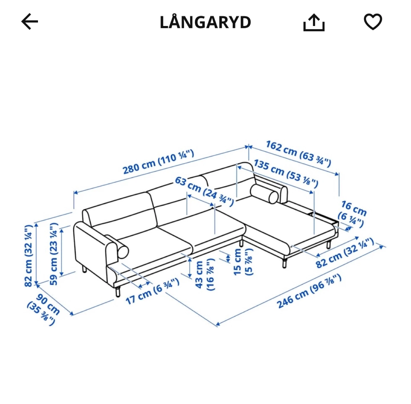 IKEA LÅNGARYD Sectional Sofa with Chaise