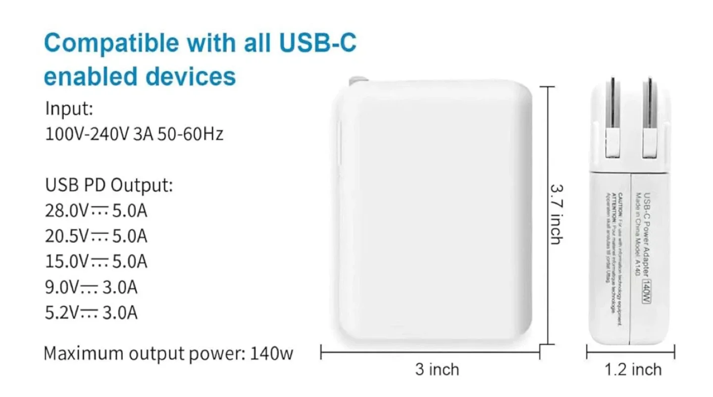 Charger 140W 96W 70W with USB C-to-USB C cable image indicator(2)