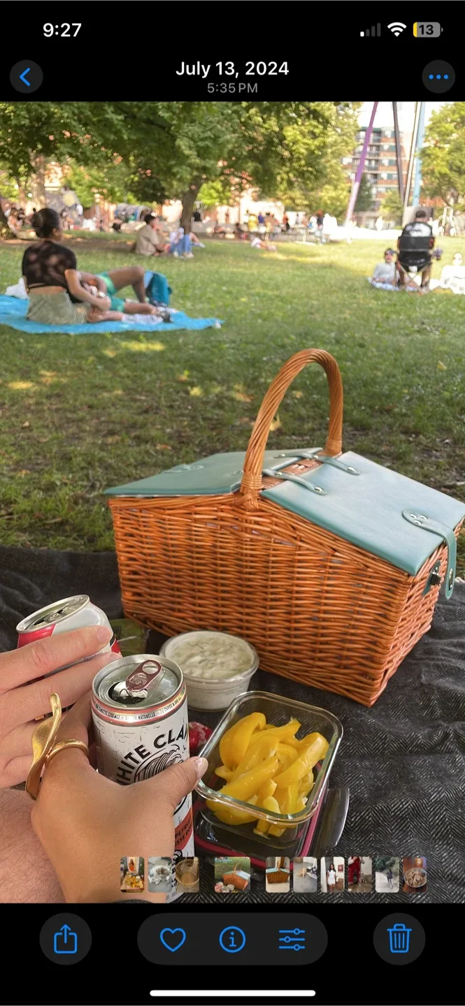 Wicker Picnic Basket with Blue Accents thumbnail