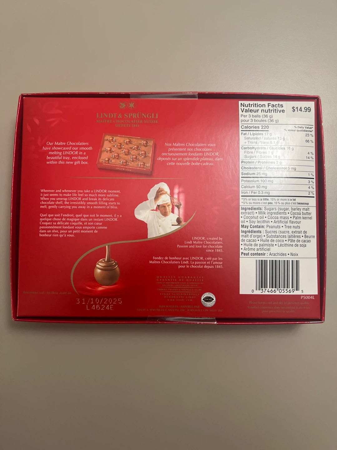 Box of Lindt Lindor Milk Chocolate 156g - photo 2