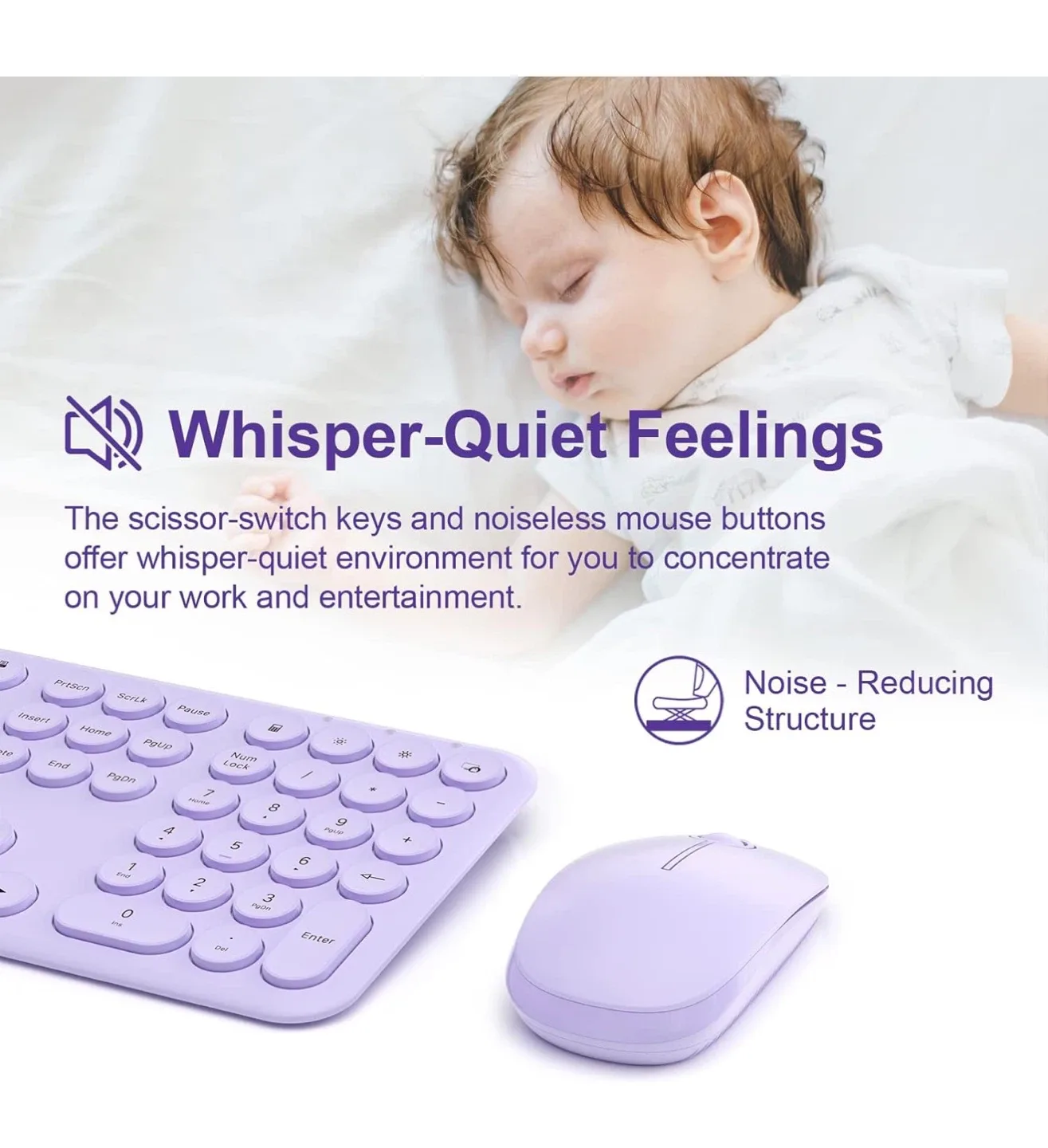 Habitca Wireless Keyboard and Mouse Combo - Lilac image indicator(4)