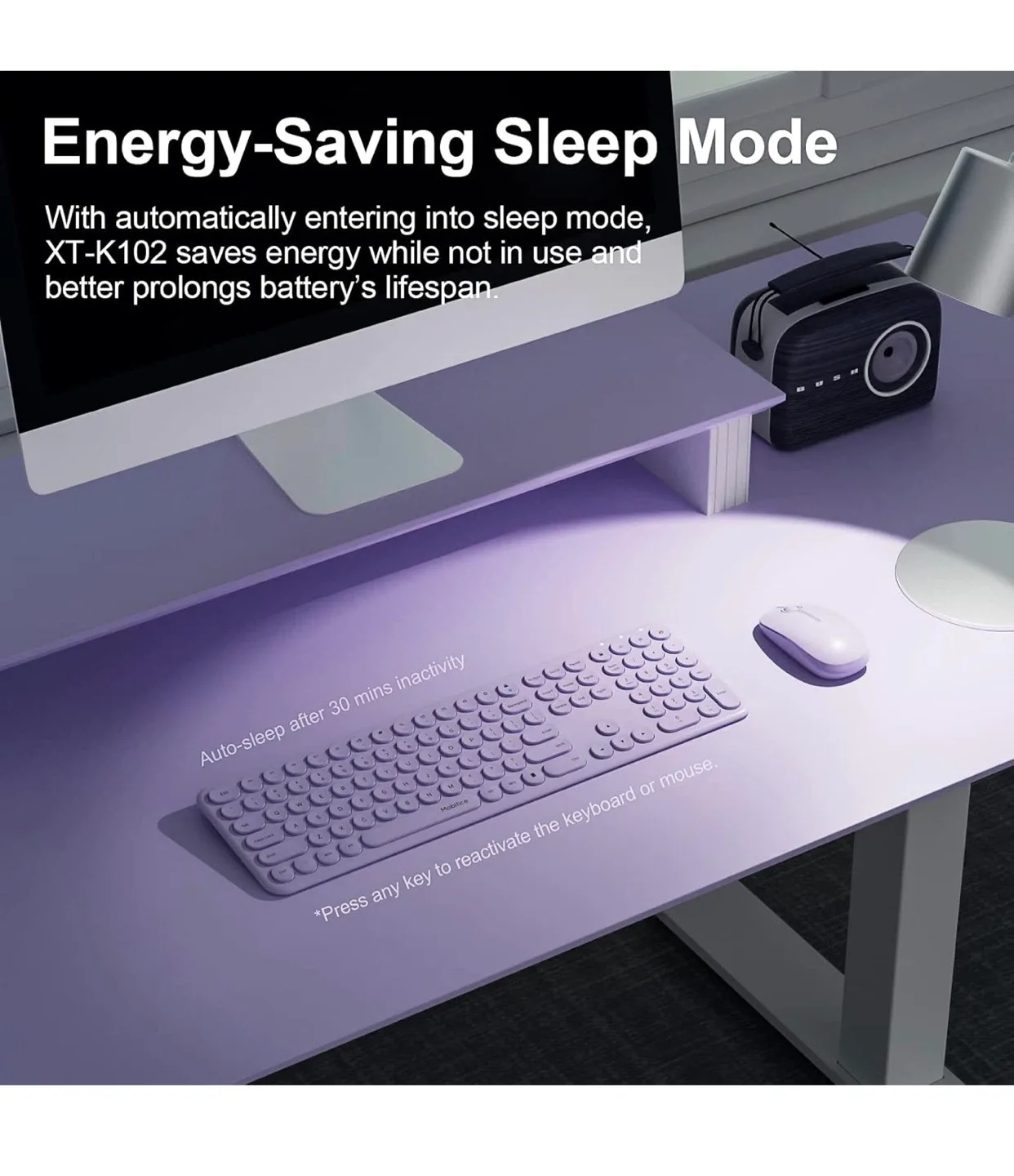 Habitca Wireless Keyboard and Mouse Combo - Lilac image indicator(6)