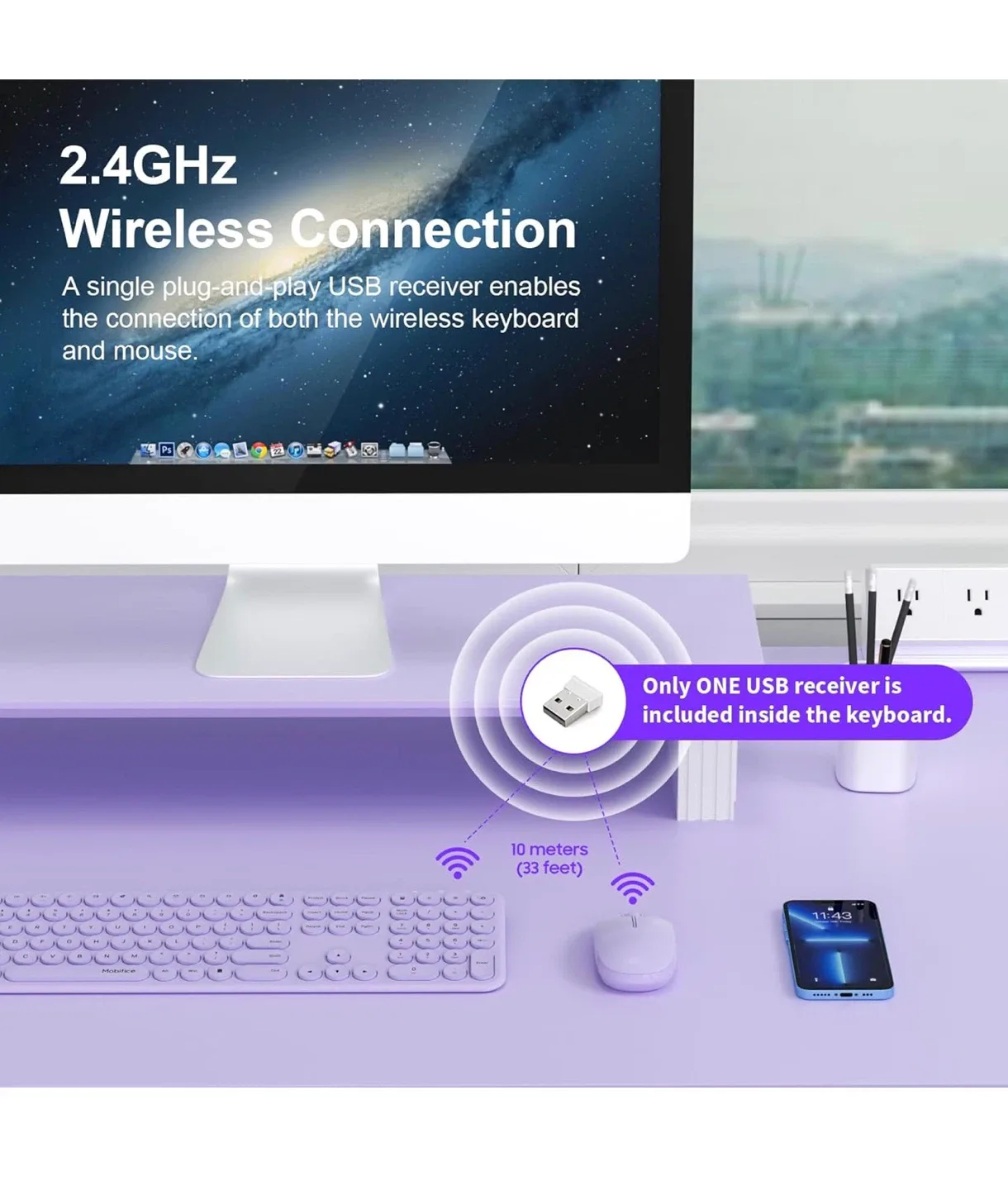 Habitca Wireless Keyboard and Mouse Combo - Lilac image indicator(5)