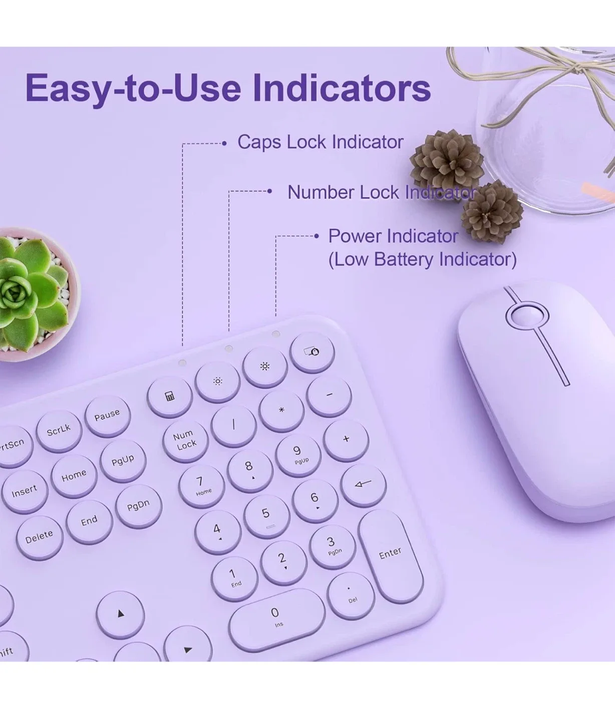 Habitca Wireless Keyboard and Mouse Combo - Lilac image indicator(8)