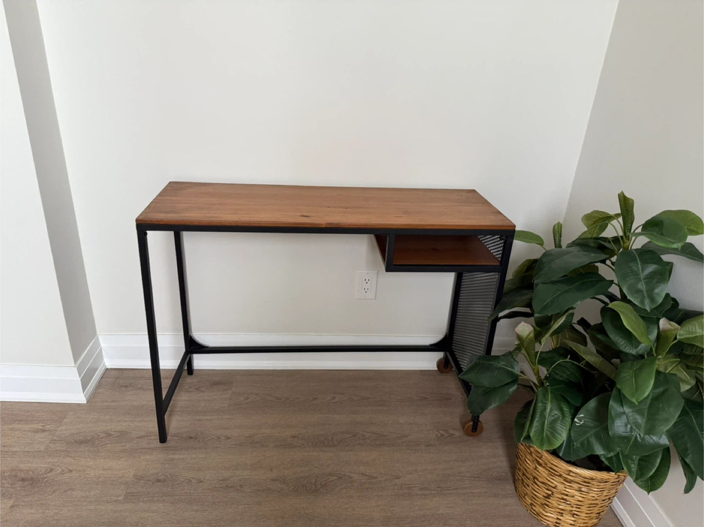 Wood and Metal Desk with Wheels