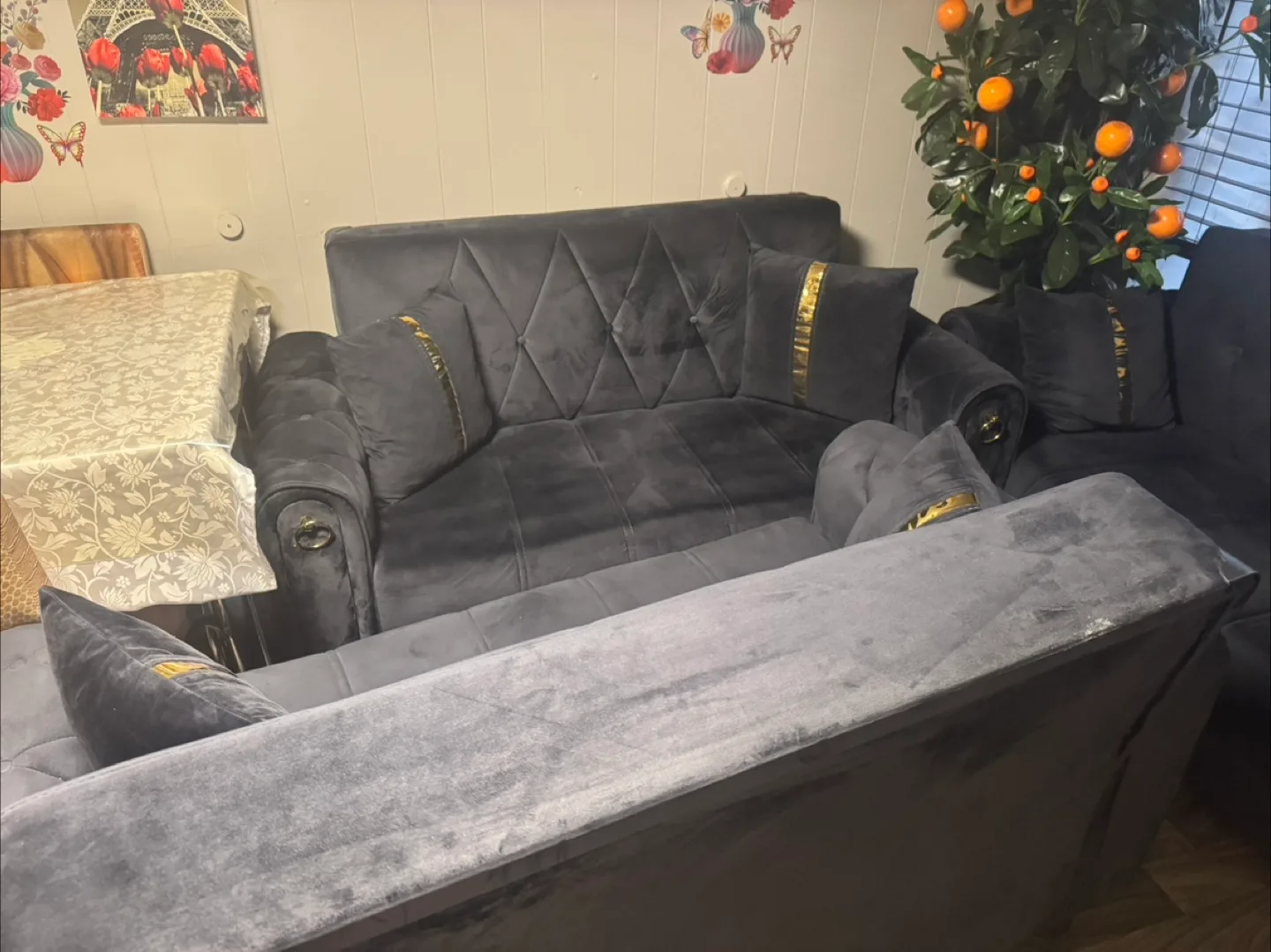 Gray Velvet Sofa Set image indicator(5)