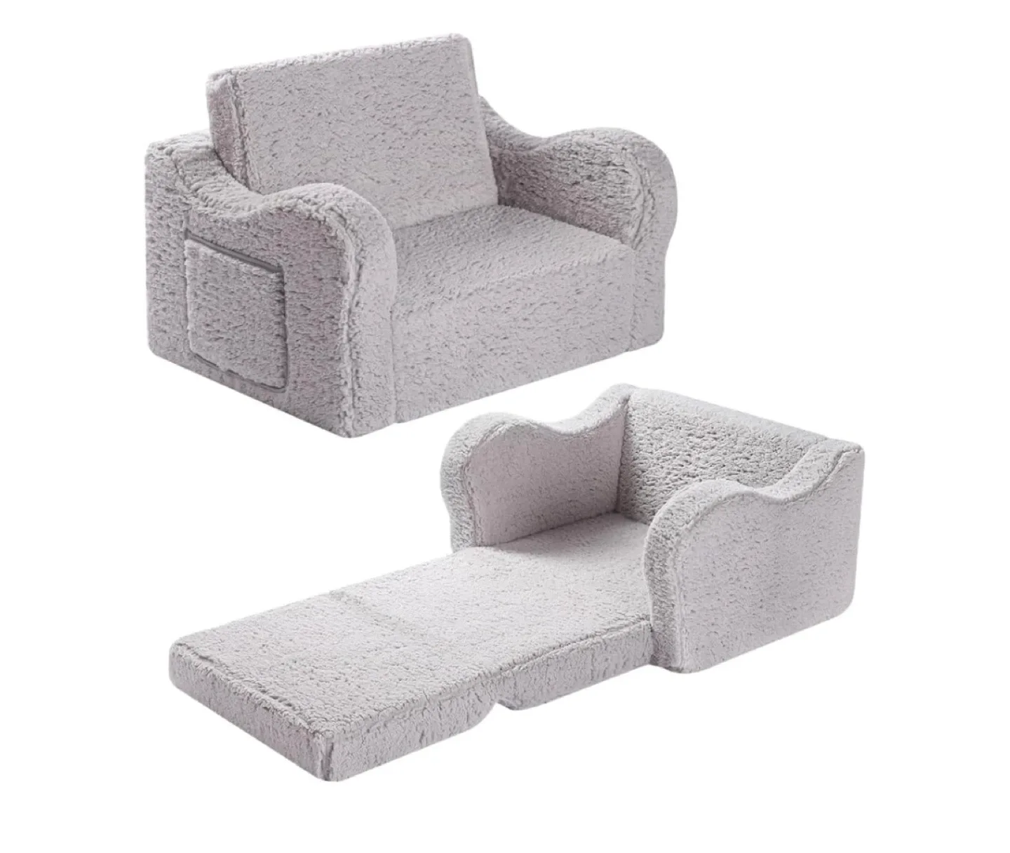 Grey Plush Convertible Kids Sofa Chair thumbnail