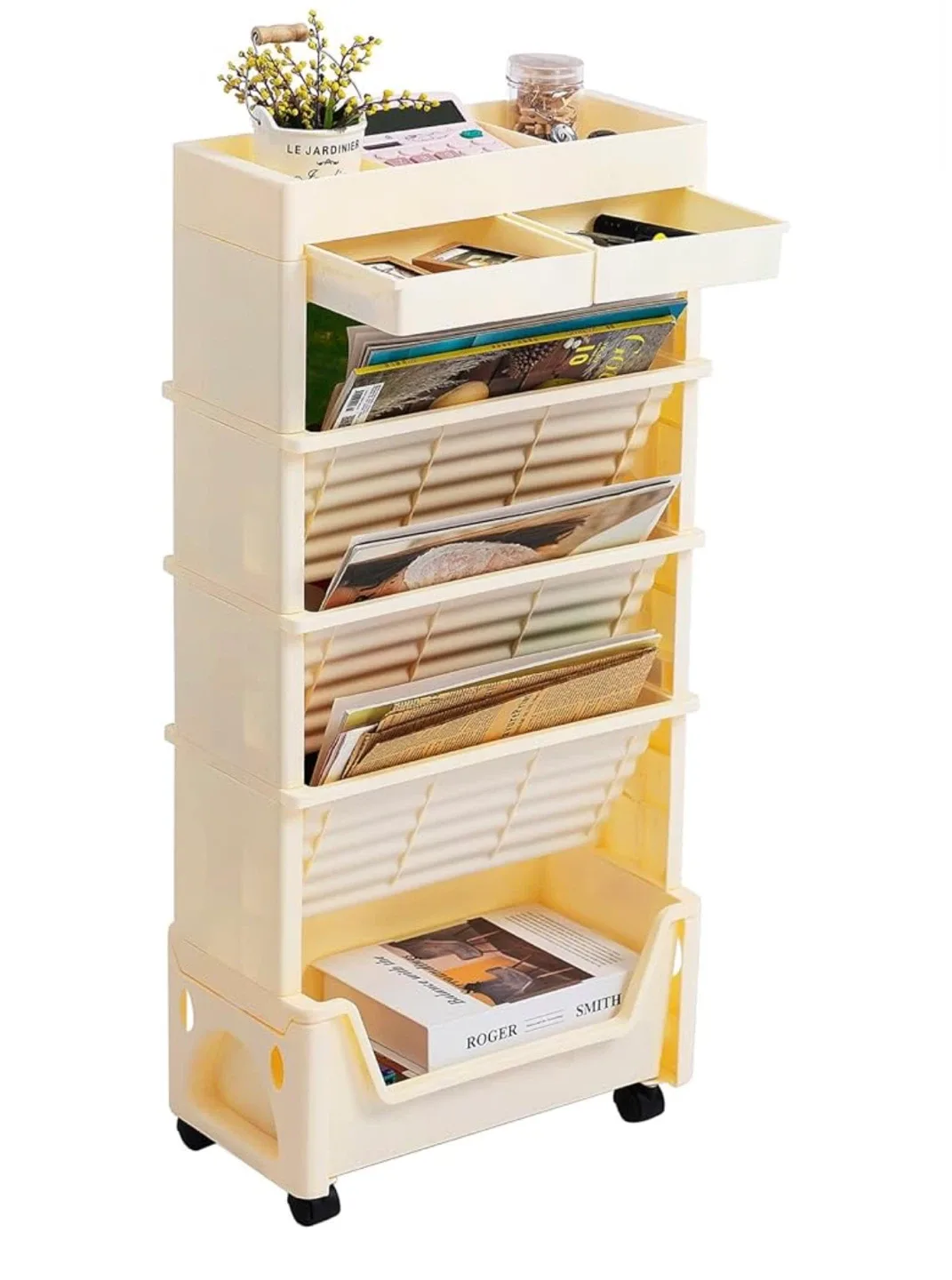 Rolling Storage Cart Organizer, 5-Tier Beige thumbnail