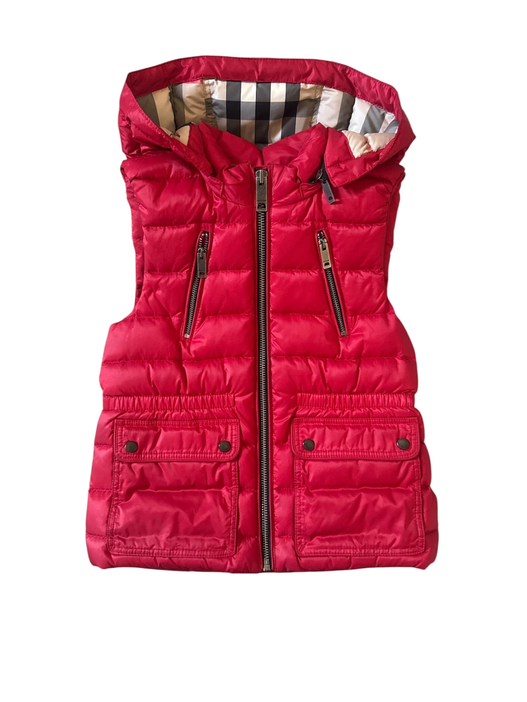 Burberry Children Red Puffer Vest with Hood