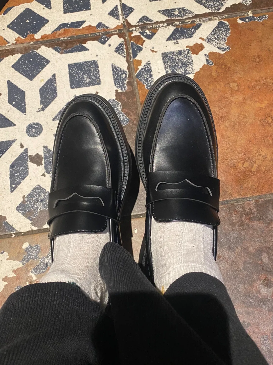 H&M Black Leather Penny Loafers thumbnail