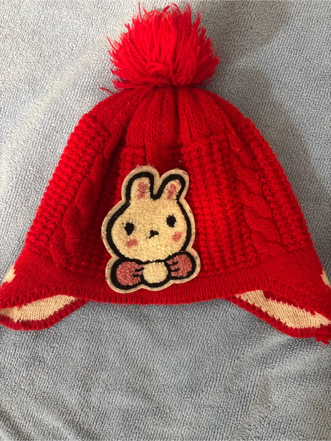 Red Knit Baby Beanie with Bunny Appliqué thumbnail