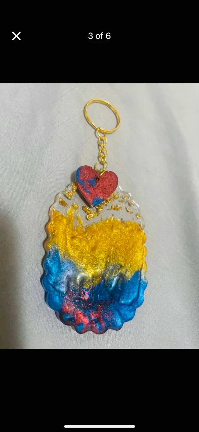 Handmade Resin Keychain - Blue, Gold, Red thumbnail