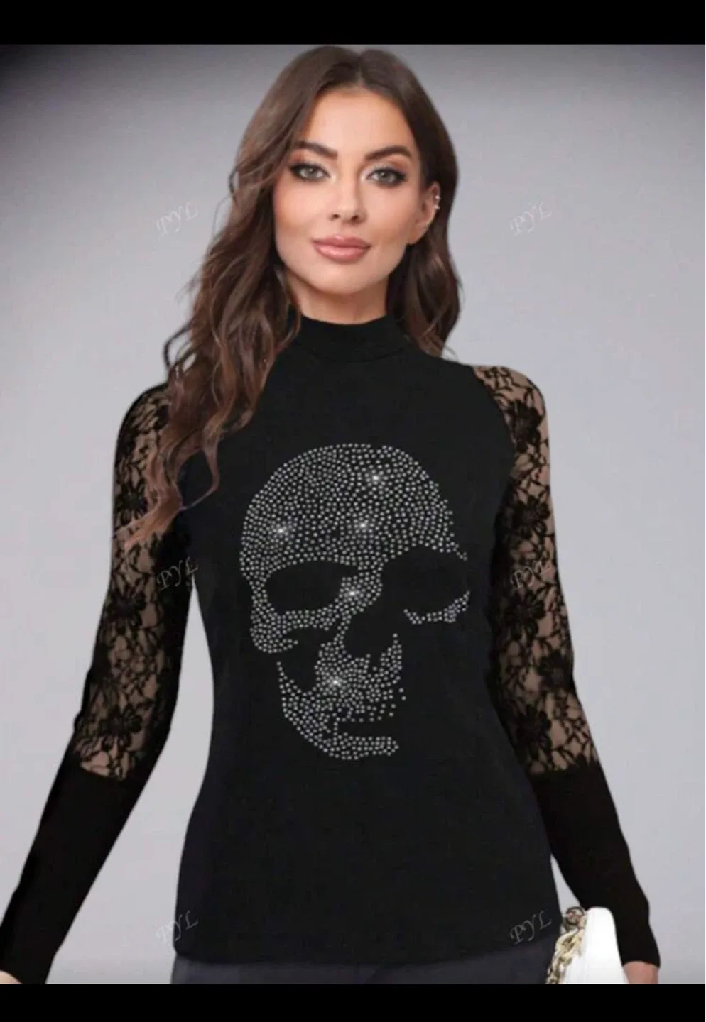 Black Long Sleeve Top with Skull Design thumbnail